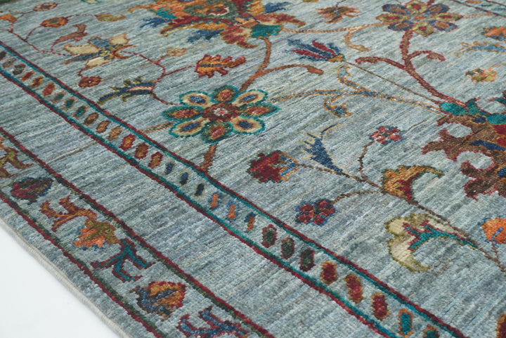 8 ft Waziri Blue Afghan Hand-Knotted Oriental Runner Rug - Yildiz Rugs