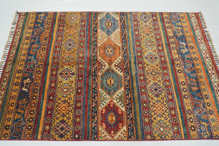 4x6 Tribal Gabbeh Multicolor Afghan Hand Knotted Rug - Yildiz Rugs