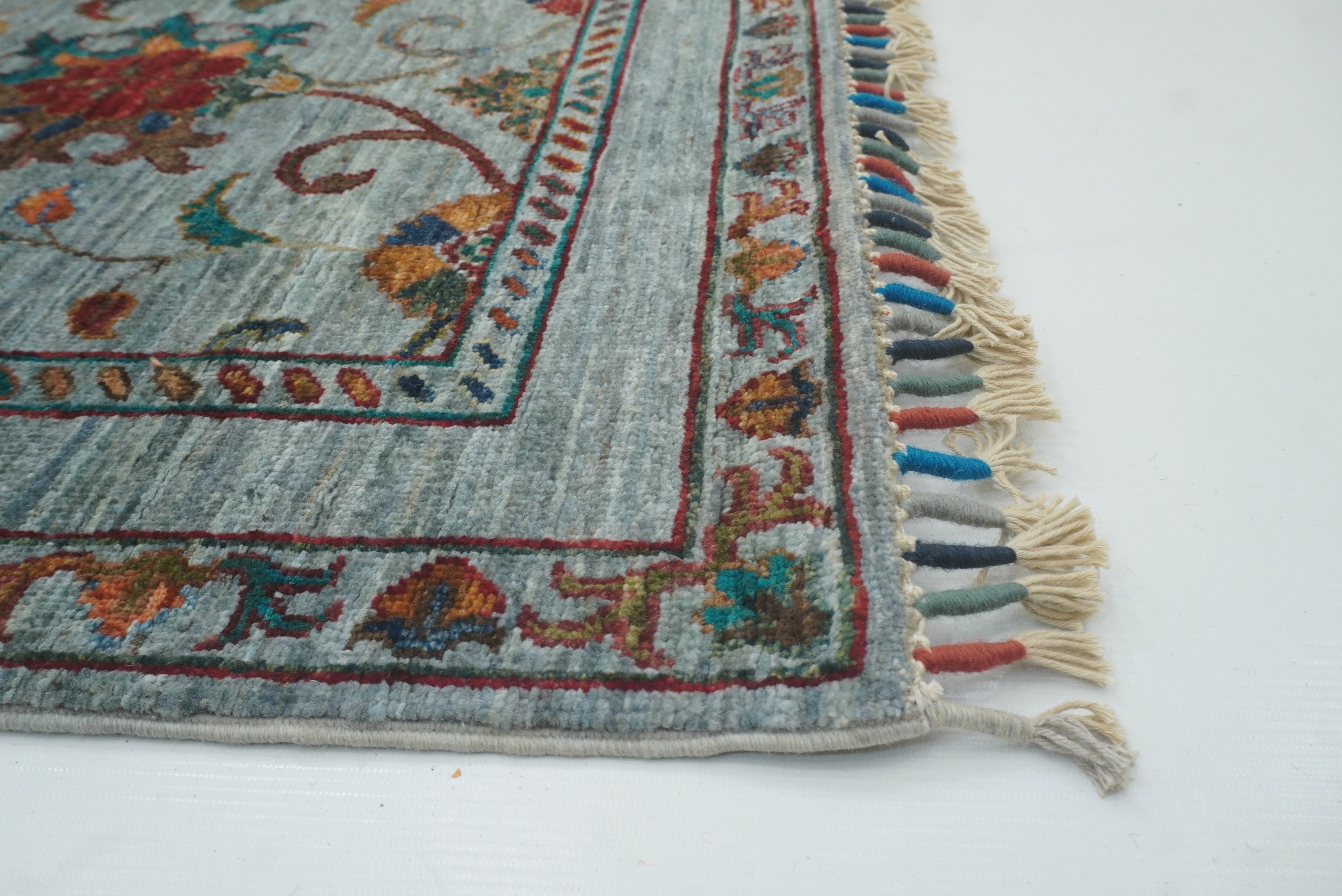 8 ft Waziri Blue Afghan Hand-Knotted Oriental Runner Rug - Yildiz Rugs