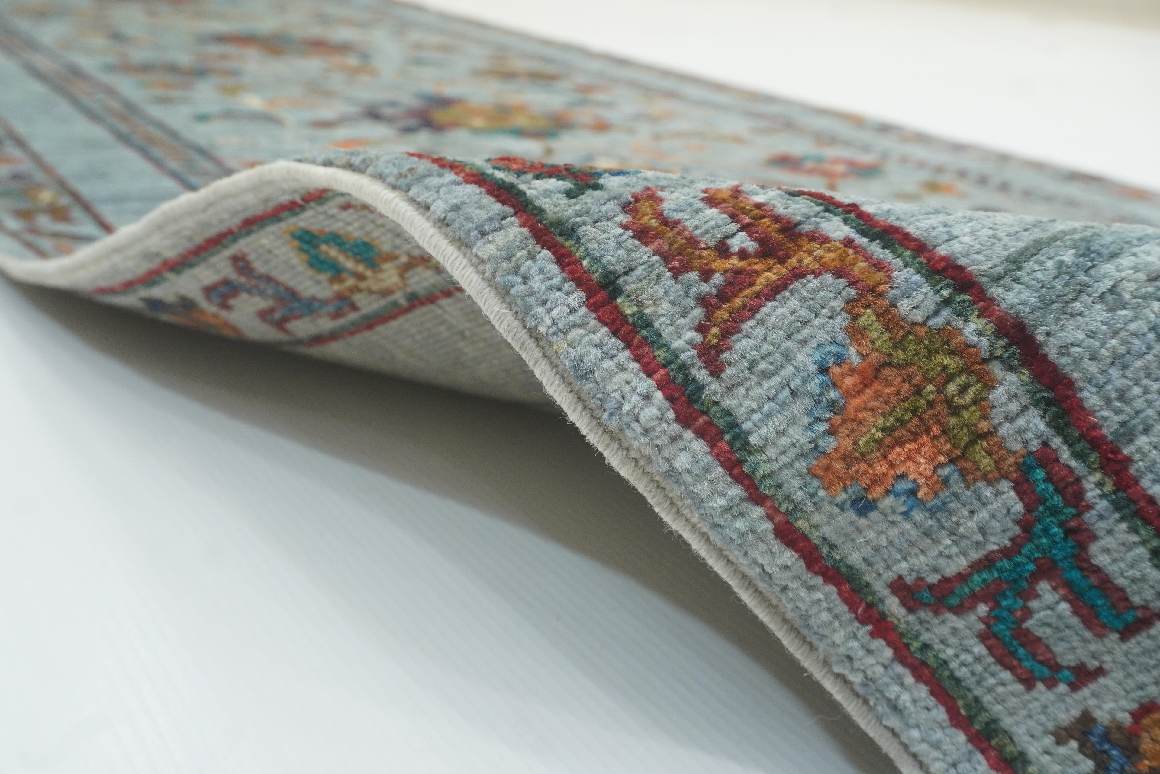 8 ft Waziri Blue Afghan Hand-Knotted Oriental Runner Rug - Yildiz Rugs