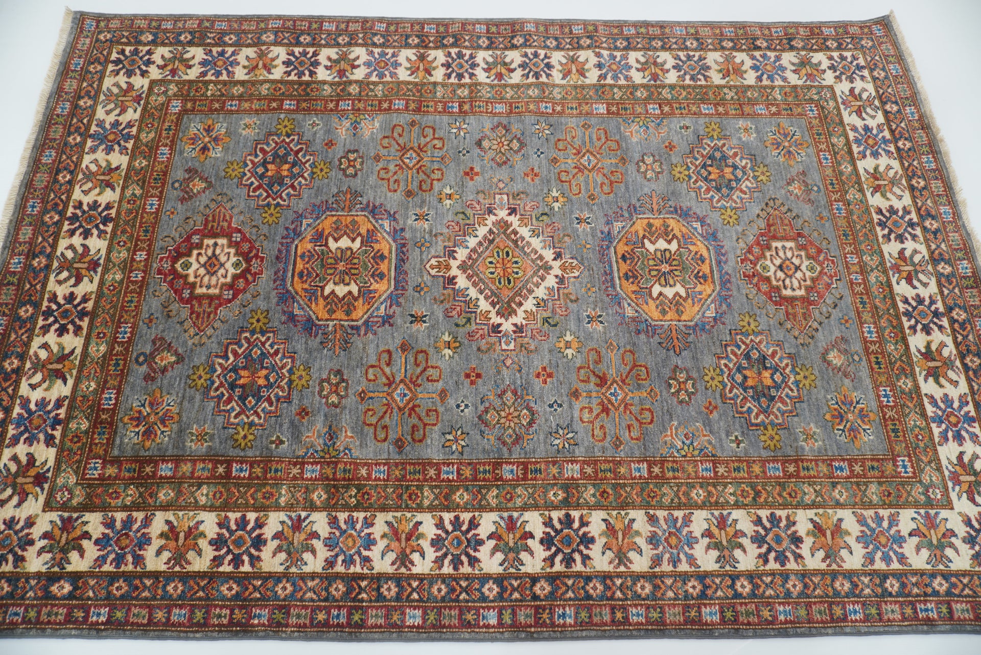 5x7 Gray Kazak Hand Knotted Afghan Rug