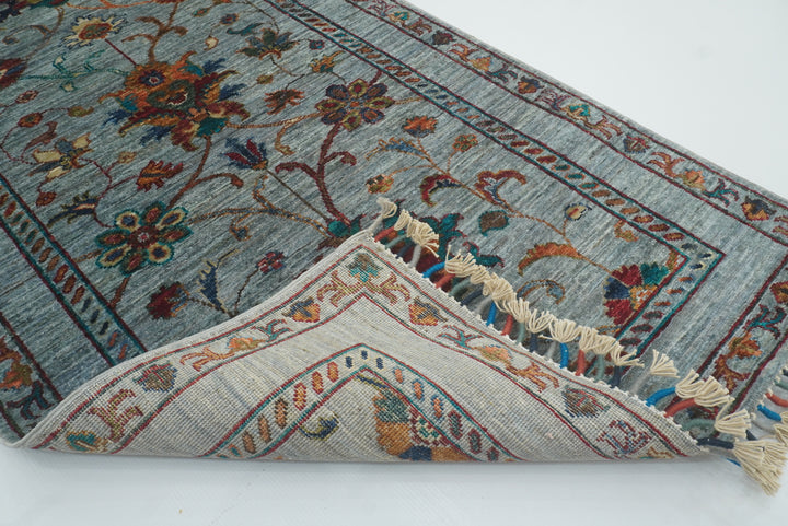 8 ft Waziri Blue Afghan Hand-Knotted Oriental Runner Rug - Yildiz Rugs