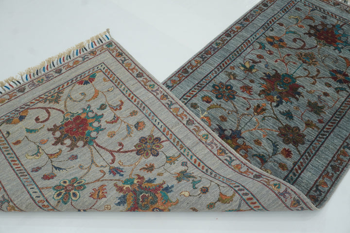 8 ft Waziri Blue Afghan Hand-Knotted Oriental Runner Rug - Yildiz Rugs