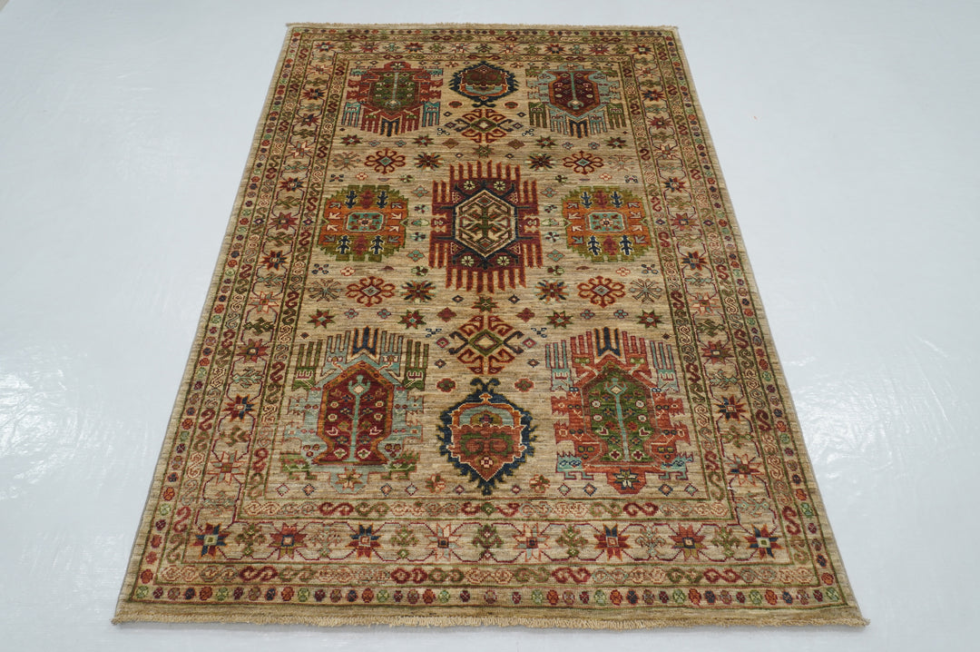 4x6 Taupe Beige Afghan Baluch hand knotted Tribal Rug - Yildiz Rugs