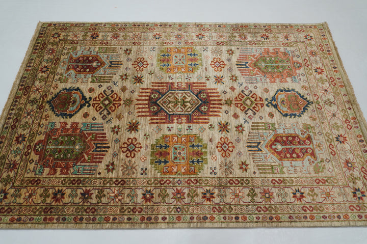4x6 Taupe Beige Afghan Baluch hand knotted Tribal Rug