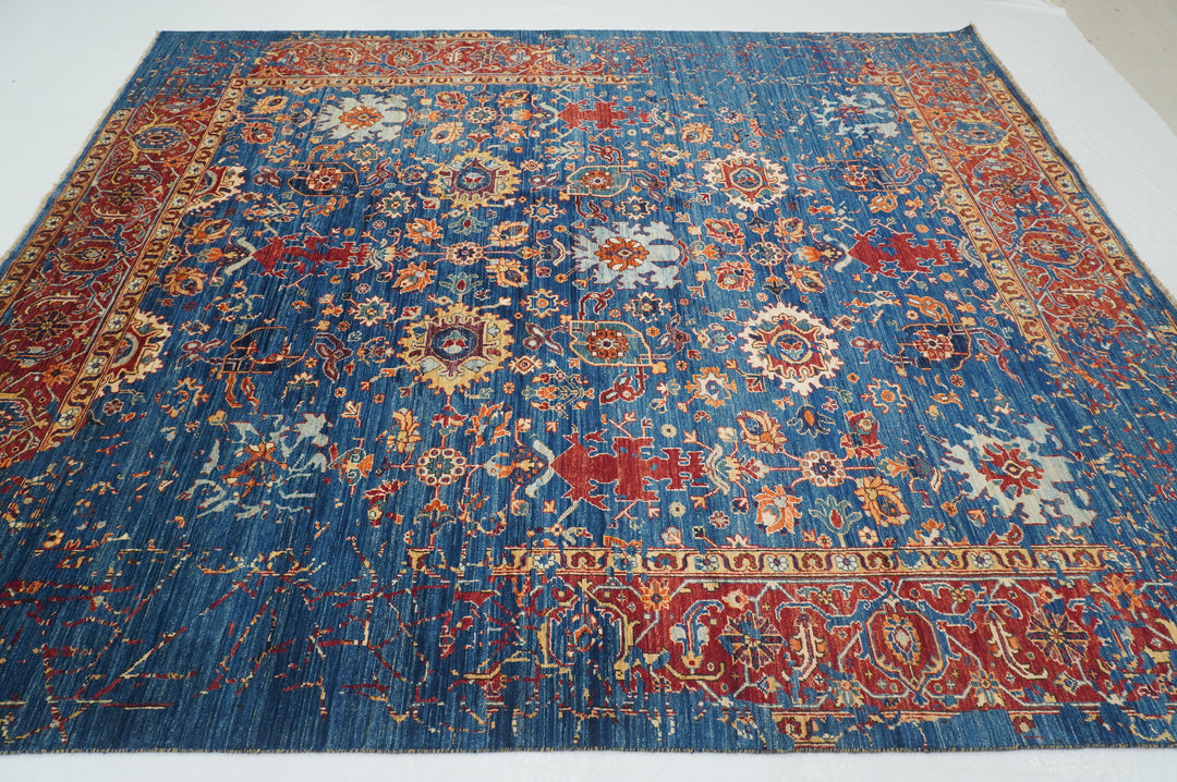 8x10 Dark Blue Modern Oriental Afghan Hand knotted Rug - Yildiz Rugs