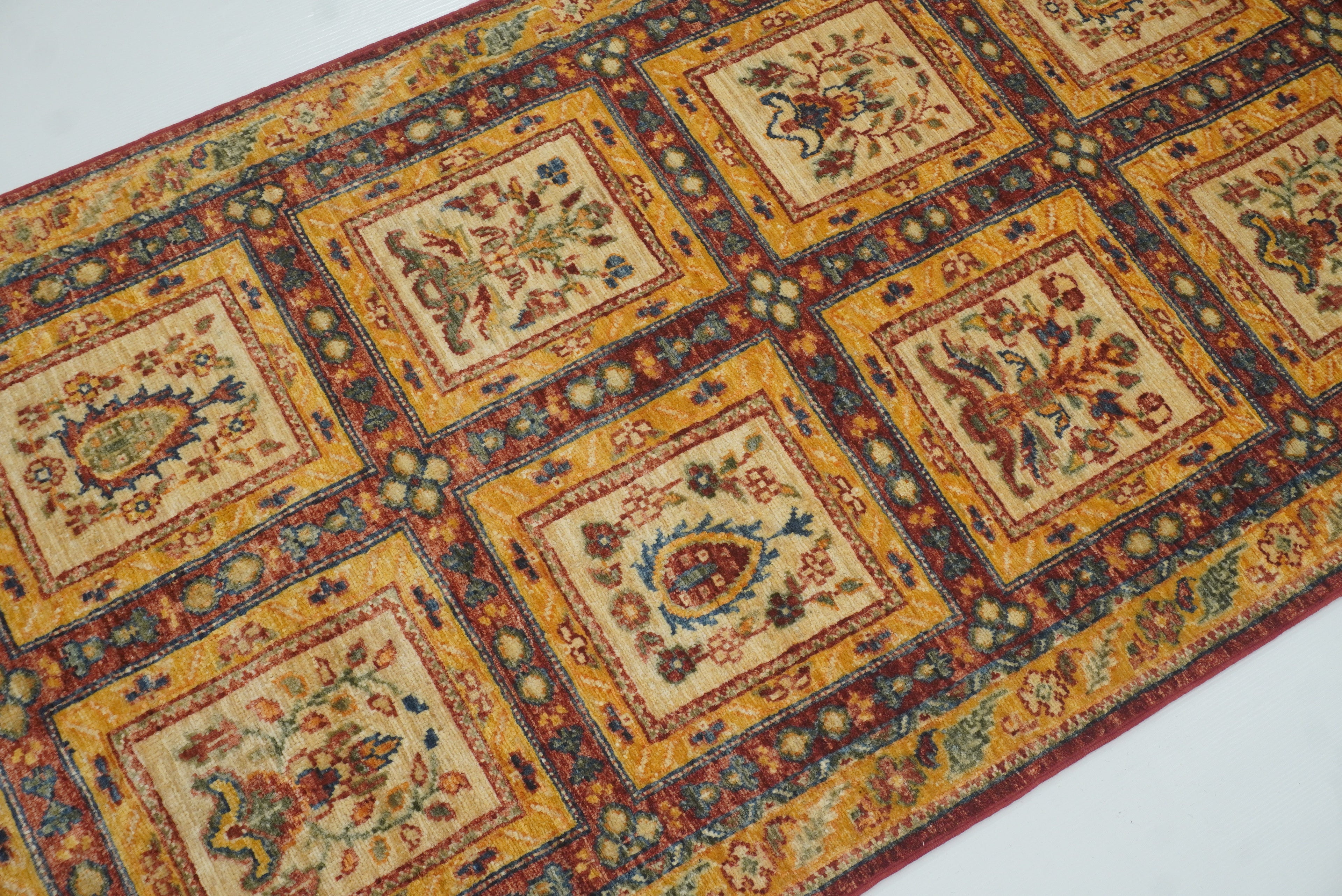 10 ft Beige Hand Knotted Afghan Wool Runner Rug - Yildiz Rugs