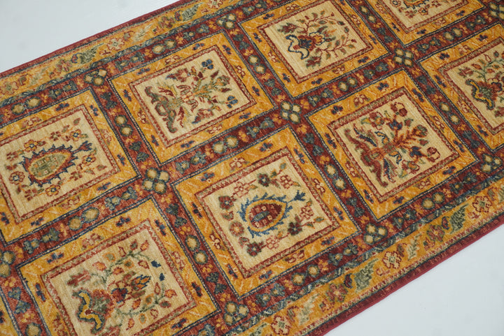10 ft Beige Hand Knotted Afghan Wool Runner Rug - Yildiz Rugs