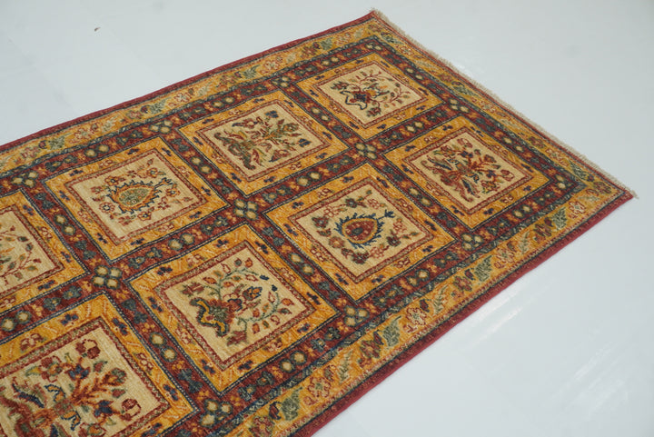10 ft Beige Hand Knotted Afghan Wool Runner Rug - Yildiz Rugs