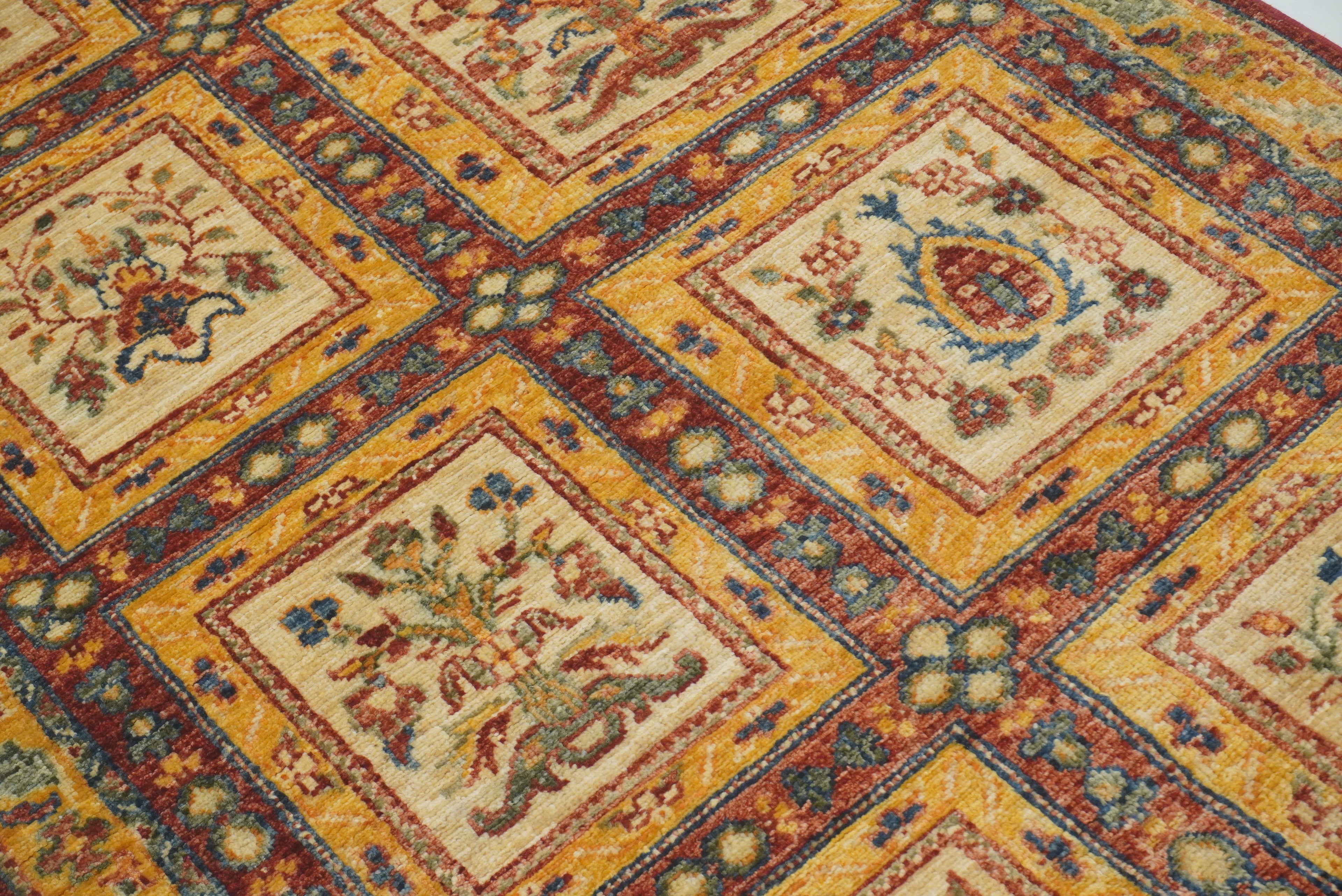 10 ft Beige Hand Knotted Afghan Wool Runner Rug - Yildiz Rugs