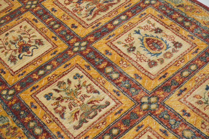 10 ft Beige Hand Knotted Afghan Wool Runner Rug - Yildiz Rugs