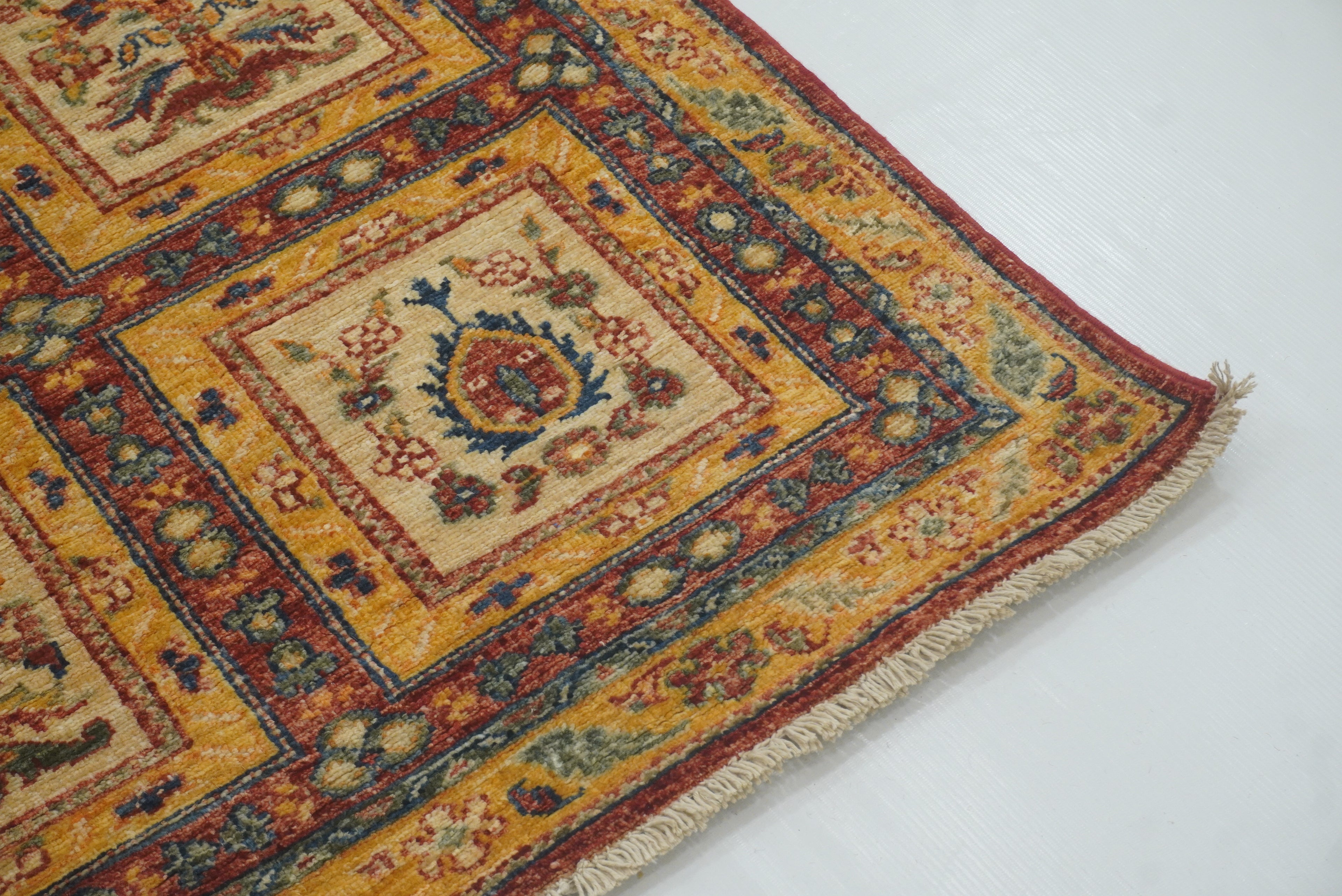 10 ft Beige Hand Knotted Afghan Wool Runner Rug - Yildiz Rugs