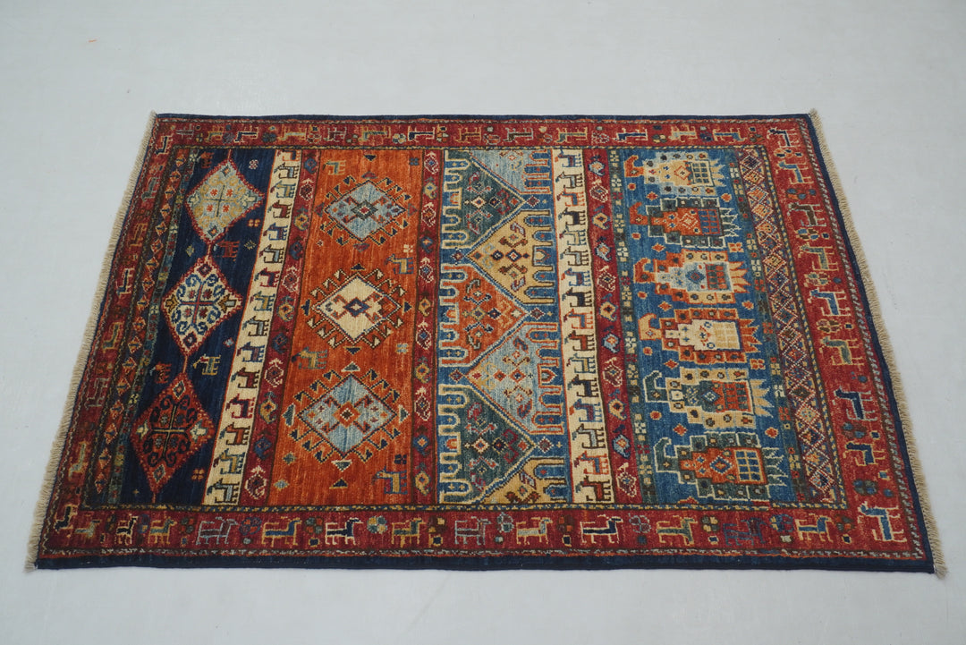 3x4 Blue Gabbeh Nomadic Tribal Afghan Hand knotted Rug