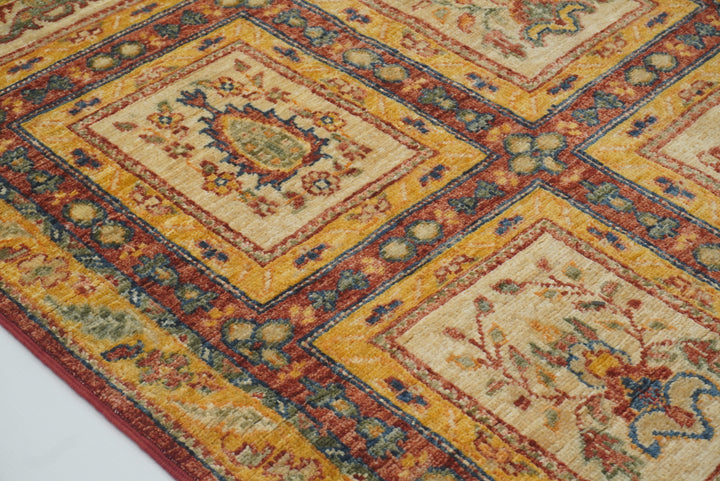 10 ft Beige Hand Knotted Afghan Wool Runner Rug - Yildiz Rugs