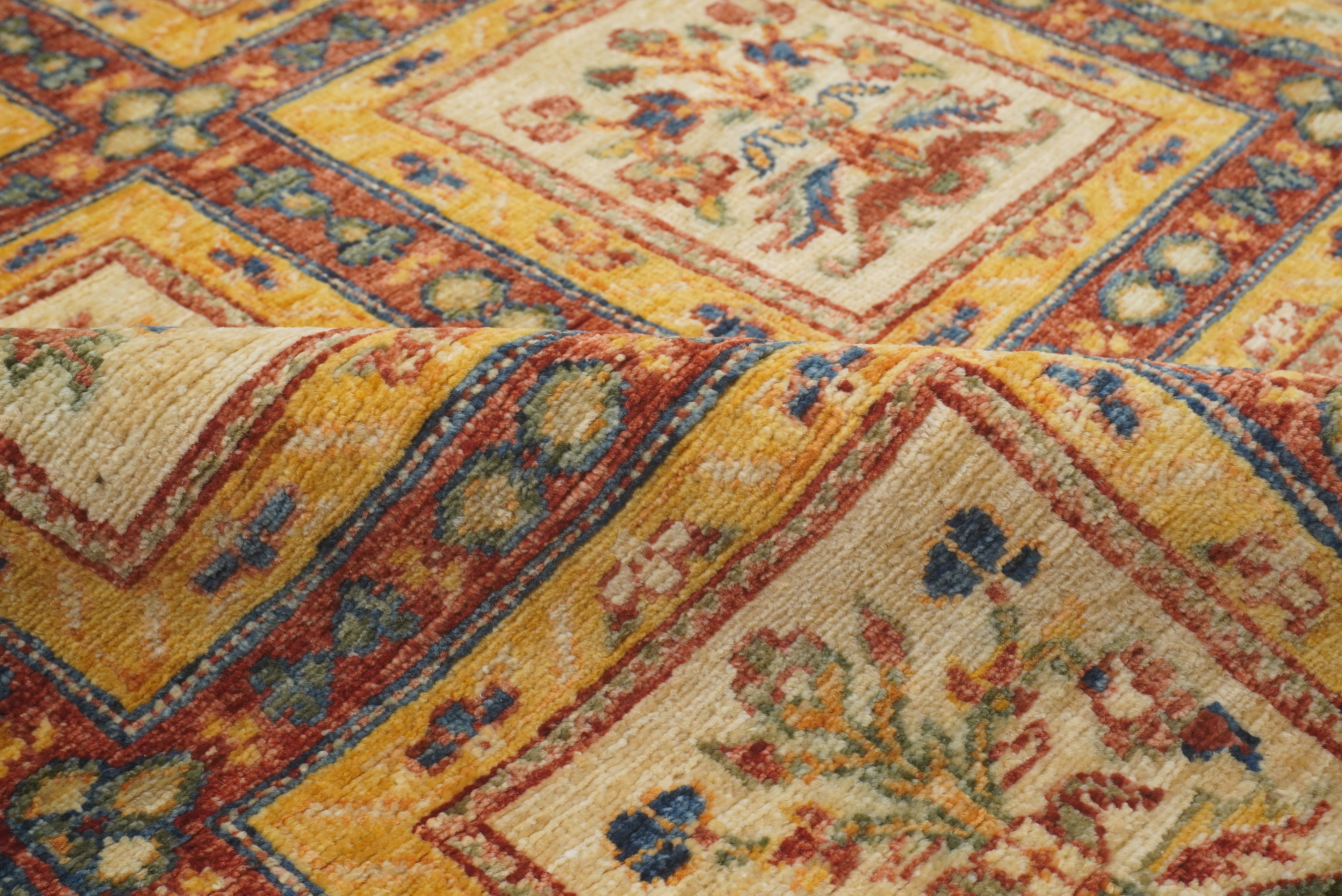 10 ft Beige Hand Knotted Afghan Wool Runner Rug - Yildiz Rugs