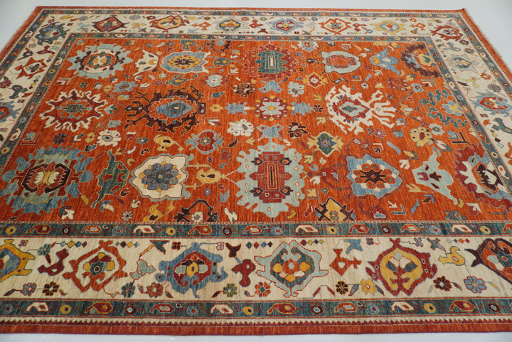 10x14 Rusty Red Oushak Hand-Knotted Wool Oriental Rug - Yildiz Rugs