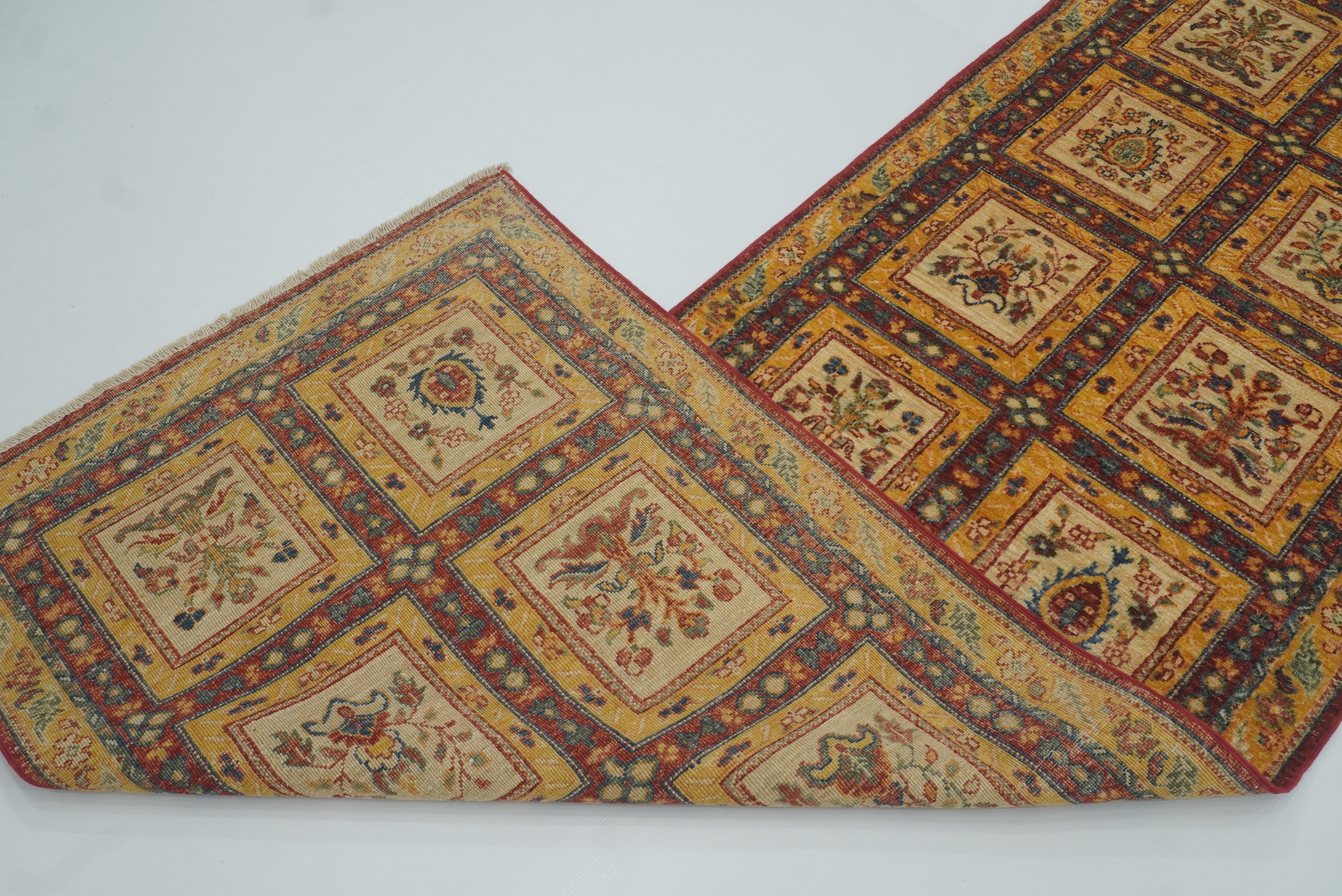 10 ft Beige Hand Knotted Afghan Wool Runner Rug - Yildiz Rugs