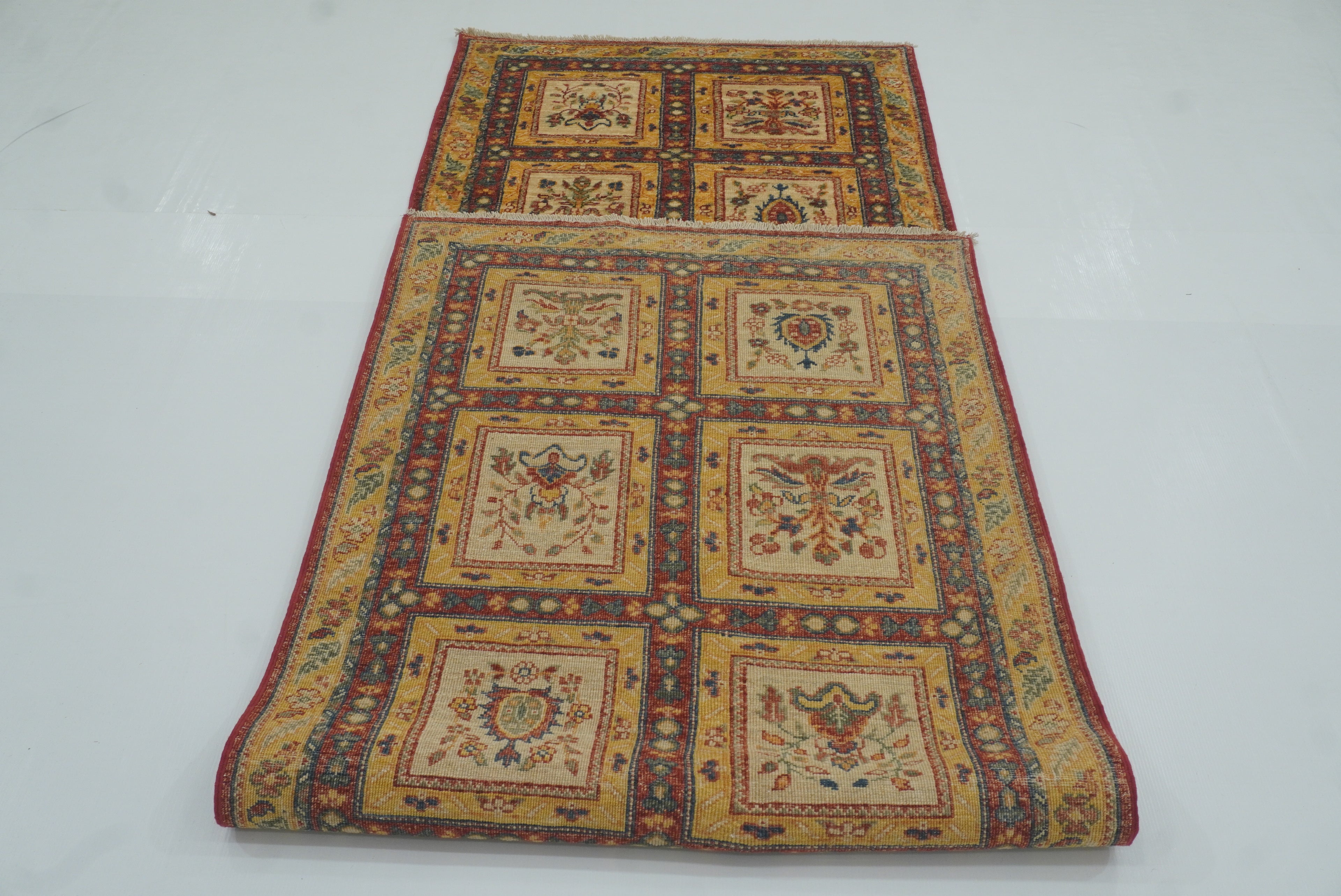 10 ft Beige Hand Knotted Afghan Wool Runner Rug - Yildiz Rugs