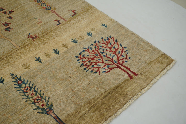 8x10 Tan Beige Brown Gabbeh Tribal Tree of Life Afghan Landscape Afghan Rug - Yildiz Rugs