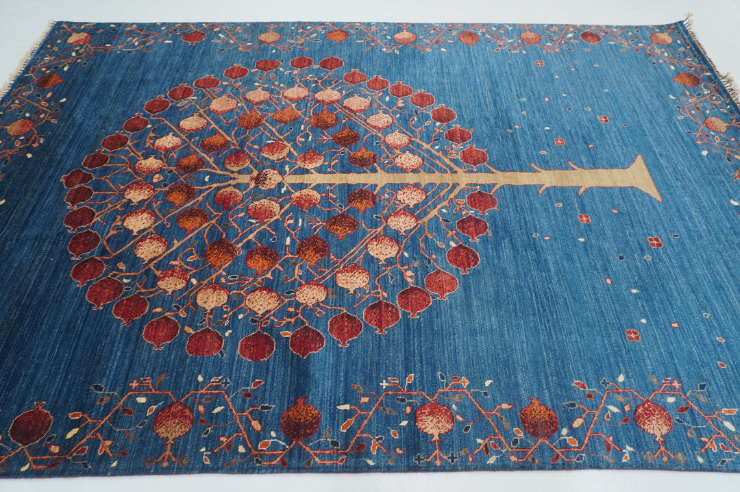 7x10 Navy Blue Gabbeh Tribal Pomegranate Tree Of life Hand knotted Rug - Yildiz Rugs