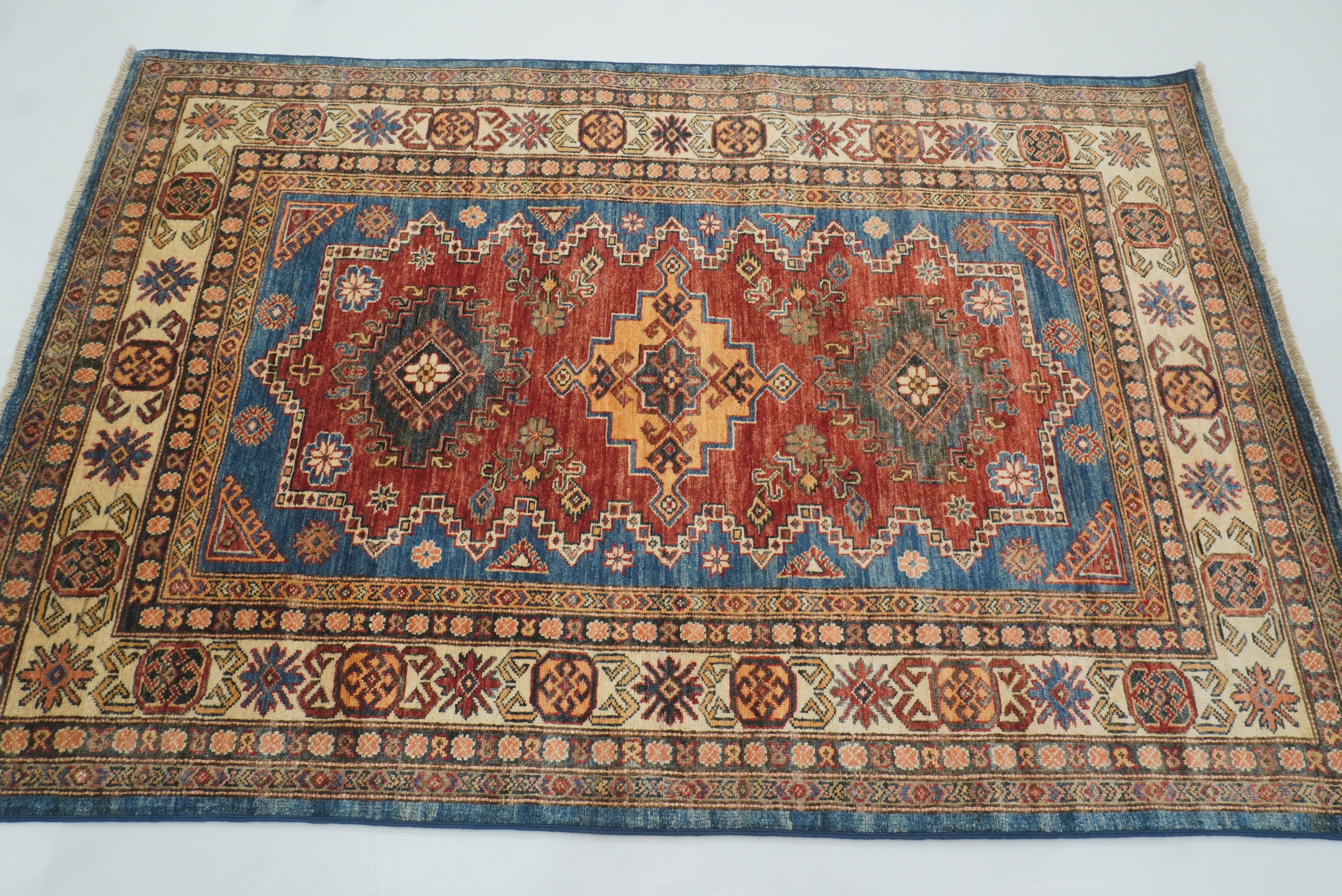 4x6 Red Kazak Hand Knotted Afghan Oriental Rug - Yildiz Rugs