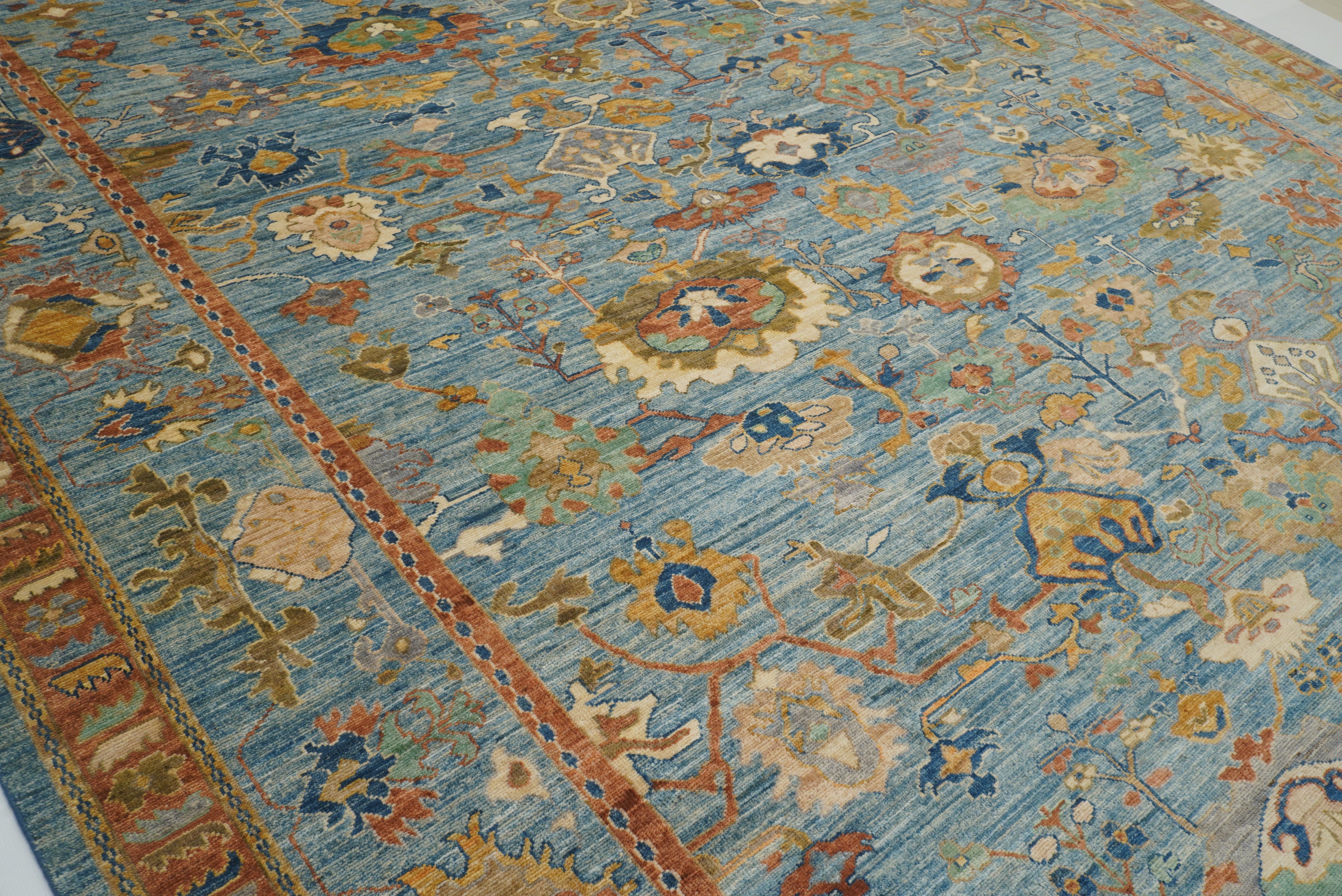 12x15 Blue Oushak Hand Knotted Wool Oriental Rug - Yildiz Rugs