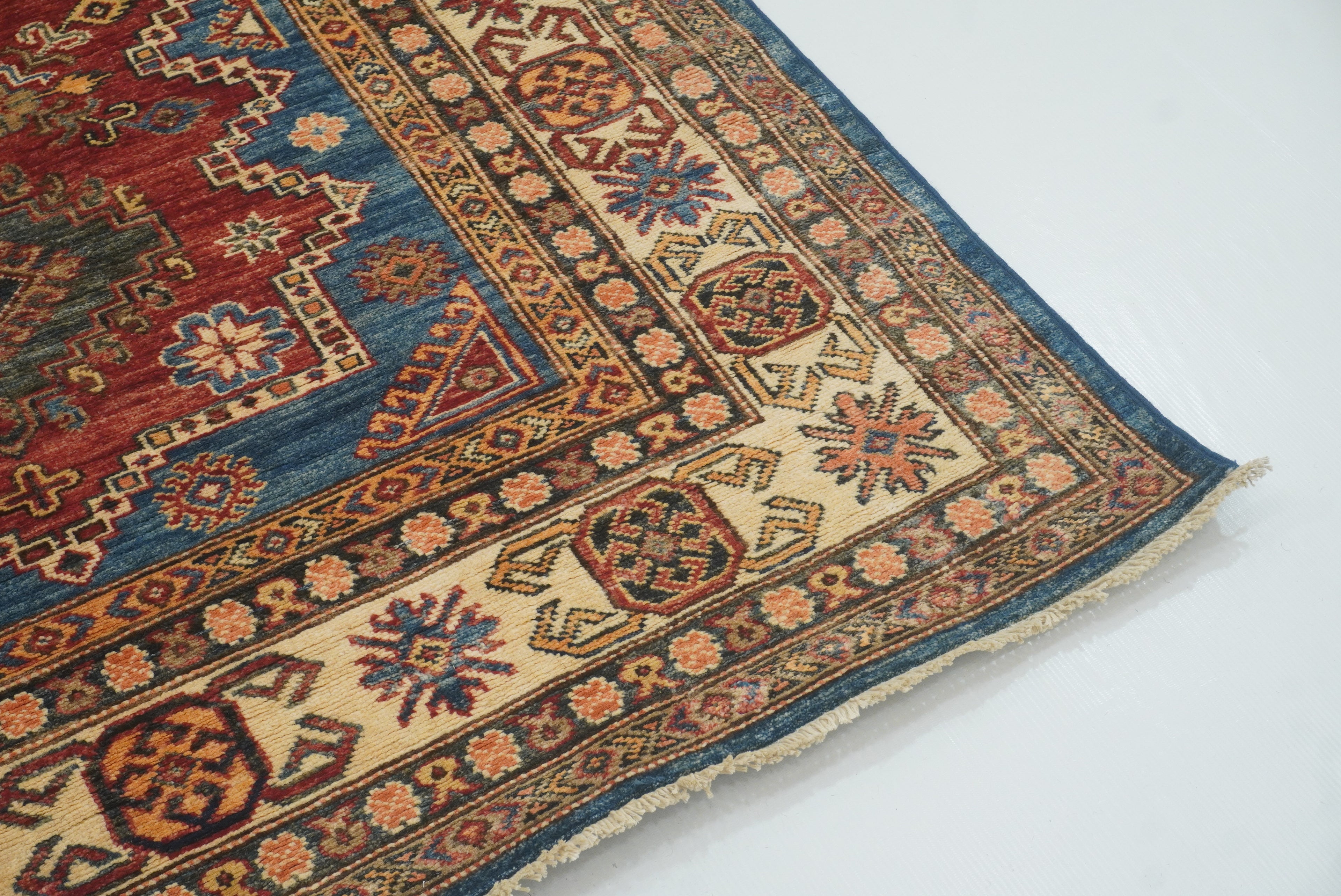4x6 Red Kazak Hand Knotted Afghan Oriental Rug - Yildiz Rugs
