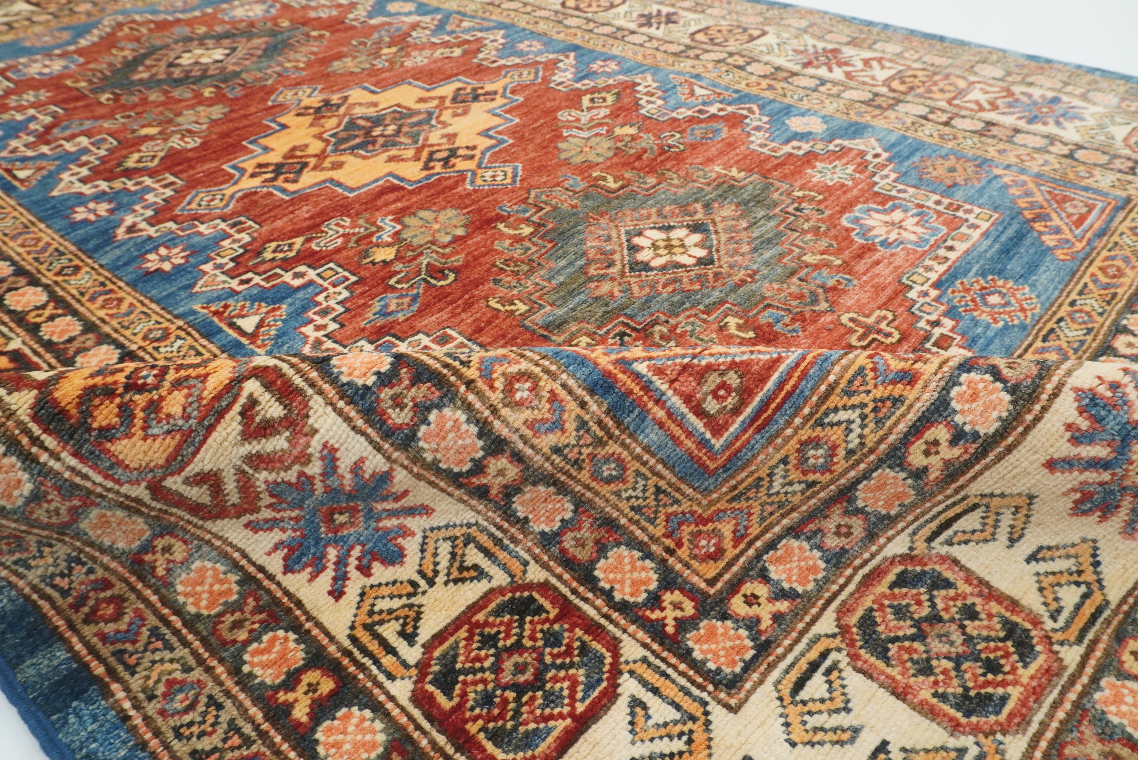 4x6 Red Kazak Hand Knotted Afghan Oriental Rug - Yildiz Rugs