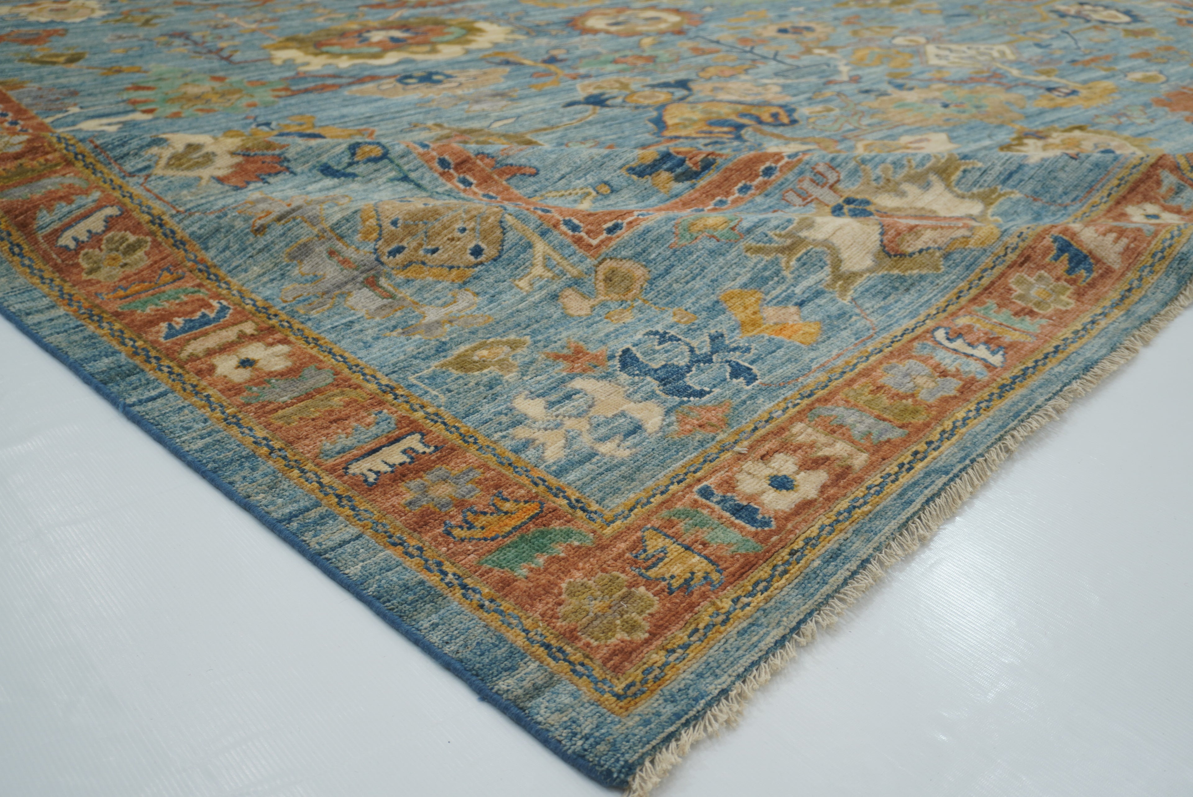 12x15 Blue Oushak Hand Knotted Wool Oriental Rug - Yildiz Rugs
