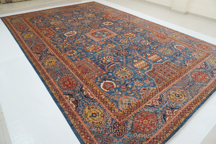 12x19 Blue Mughal Afghan Hand-Knotted Wool Oriental Rug - Yildiz Rugs