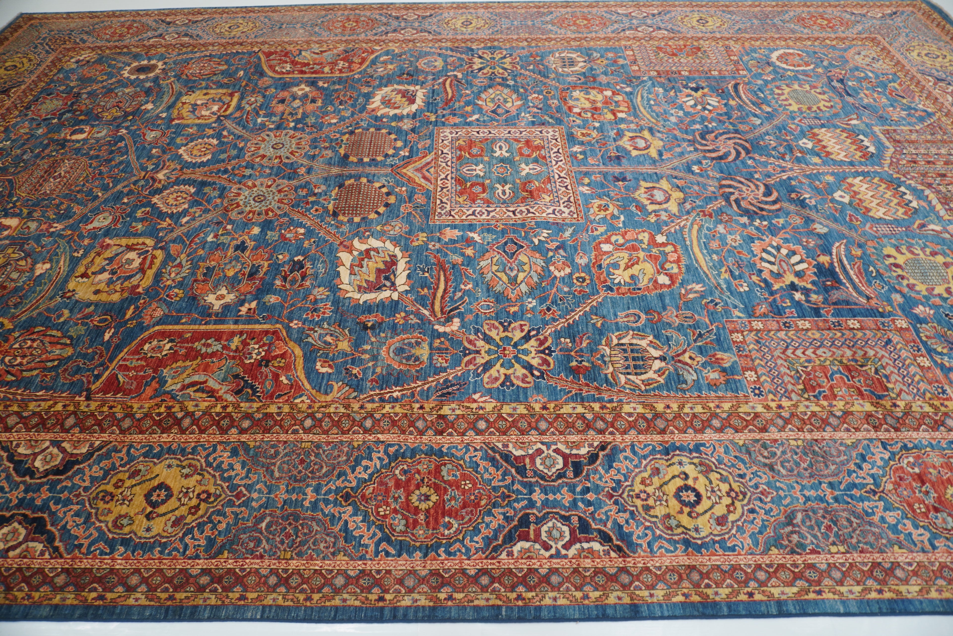 12x19 Blue Mughal Afghan Hand-Knotted Wool Oriental Rug - Yildiz Rugs