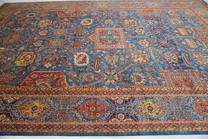 12x19 Blue Mughal Afghan Hand-Knotted Wool Oriental Rug - Yildiz Rugs