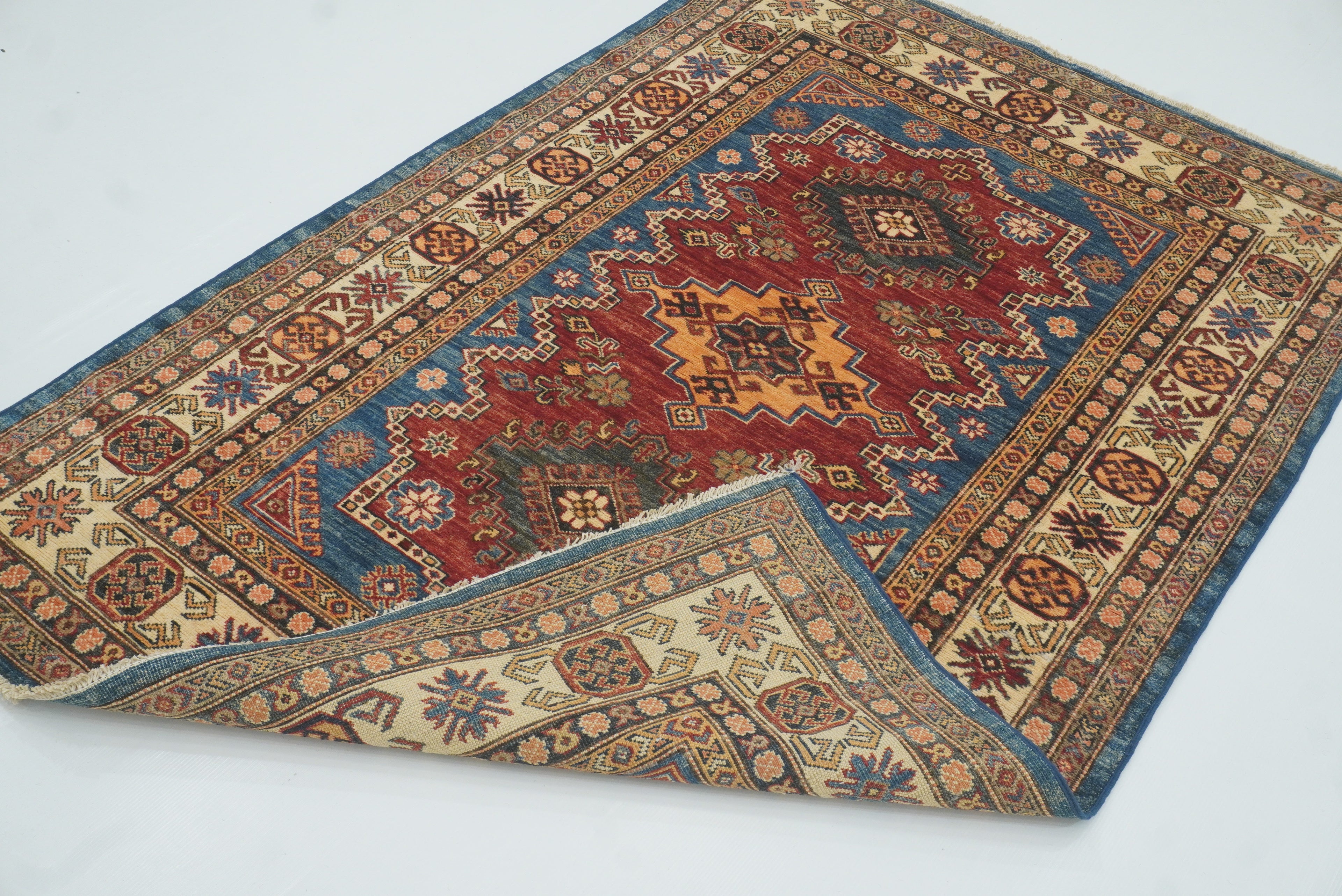 4x6 Red Kazak Hand Knotted Afghan Oriental Rug - Yildiz Rugs