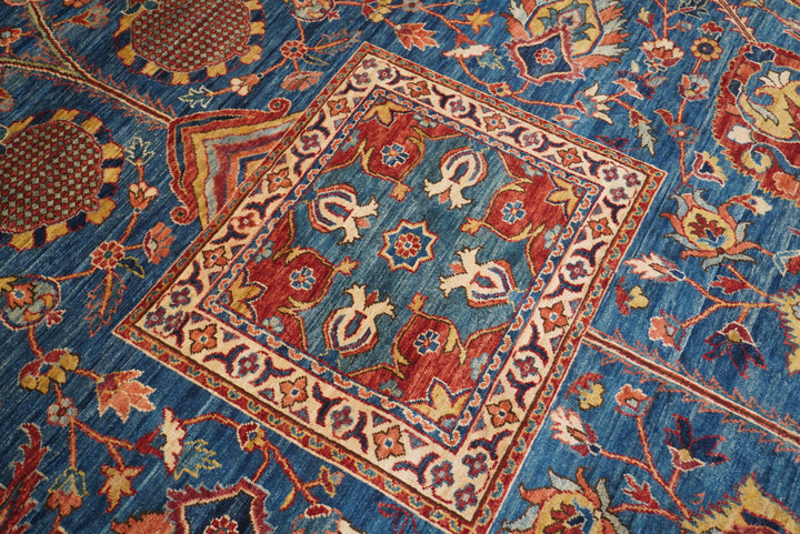 12x19 Blue Mughal Afghan Hand-Knotted Wool Oriental Rug - Yildiz Rugs
