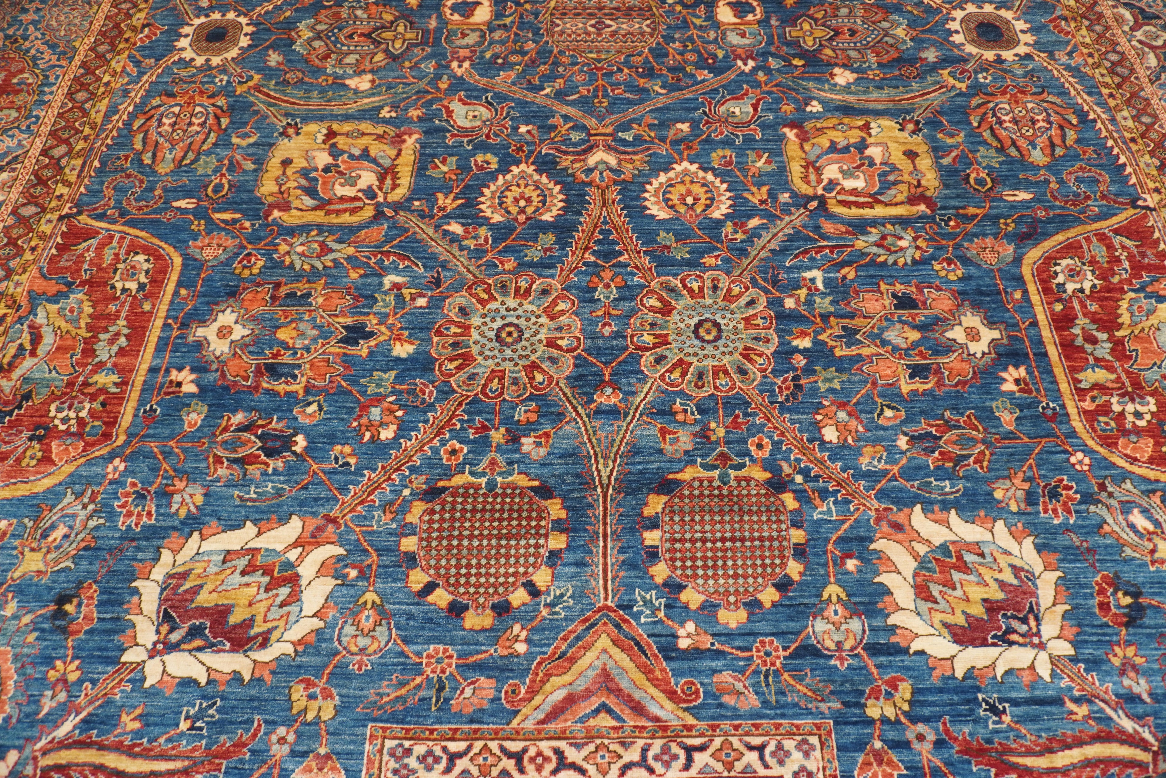 12x19 Blue Mughal Afghan Hand-Knotted Wool Oriental Rug - Yildiz Rugs