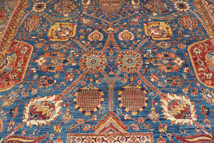 12x19 Blue Mughal Afghan Hand-Knotted Wool Oriental Rug - Yildiz Rugs