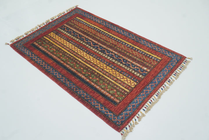 3x4 Red Turkish Style Hand knotted Wool Rug - Yildiz Rugs