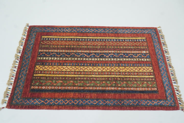 3x4 Red Turkish Style Hand knotted Wool Rug - Yildiz Rugs