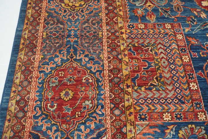 12x19 Blue Mughal Afghan Hand-Knotted Wool Oriental Rug - Yildiz Rugs