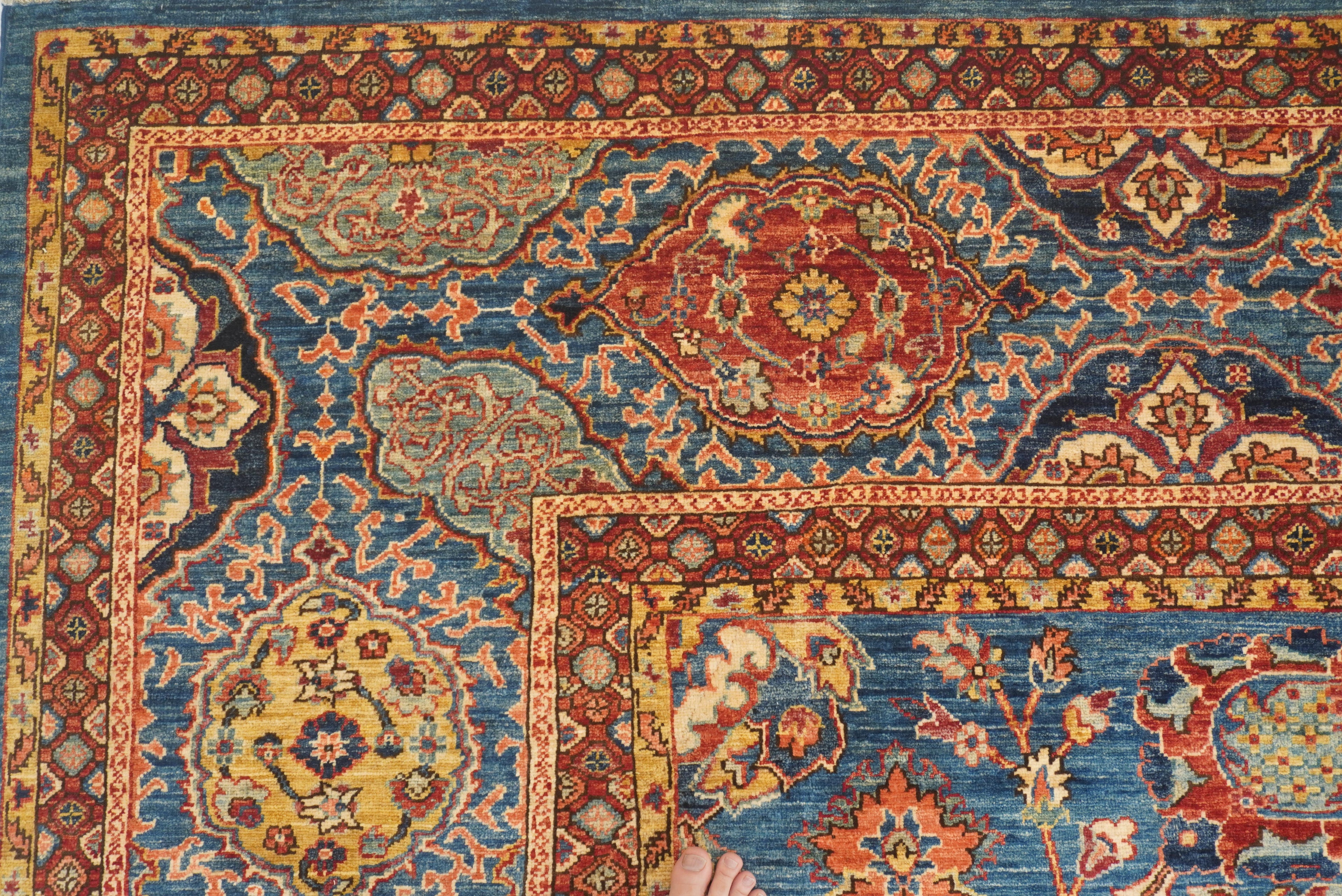 12x19 Blue Mughal Afghan Hand-Knotted Wool Oriental Rug - Yildiz Rugs