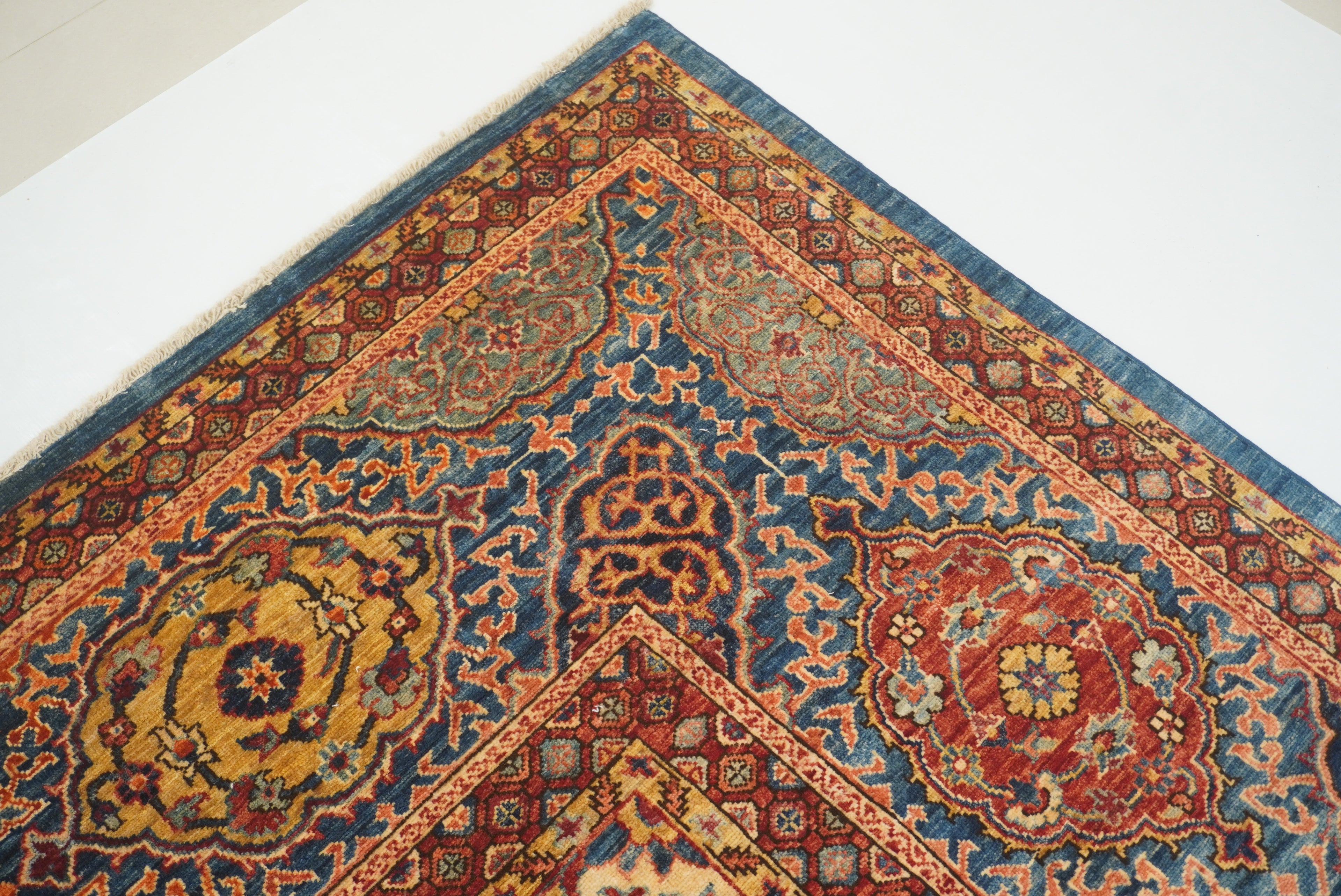 12x19 Blue Mughal Afghan Hand-Knotted Wool Oriental Rug - Yildiz Rugs