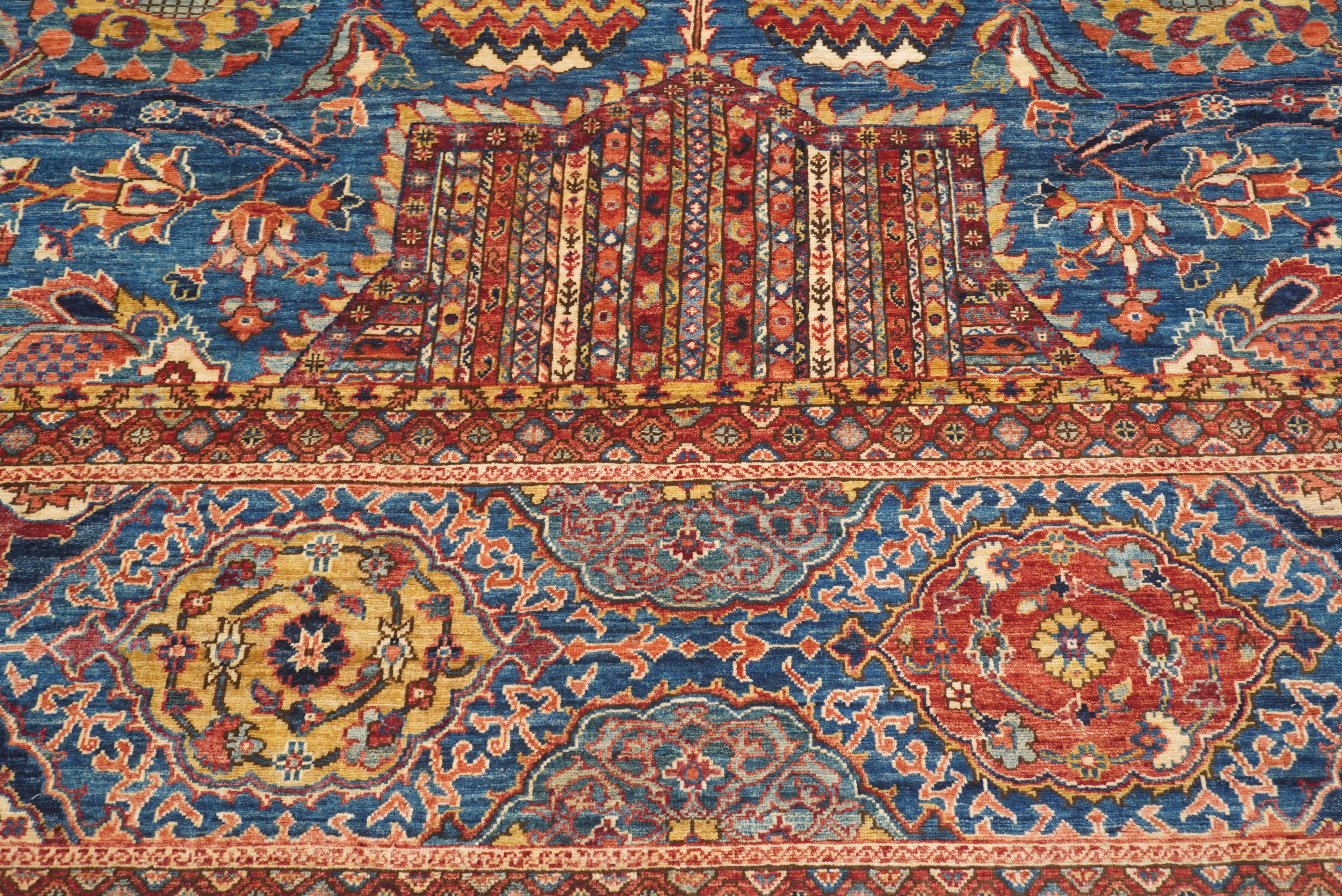 12x19 Blue Mughal Afghan Hand-Knotted Wool Oriental Rug - Yildiz Rugs