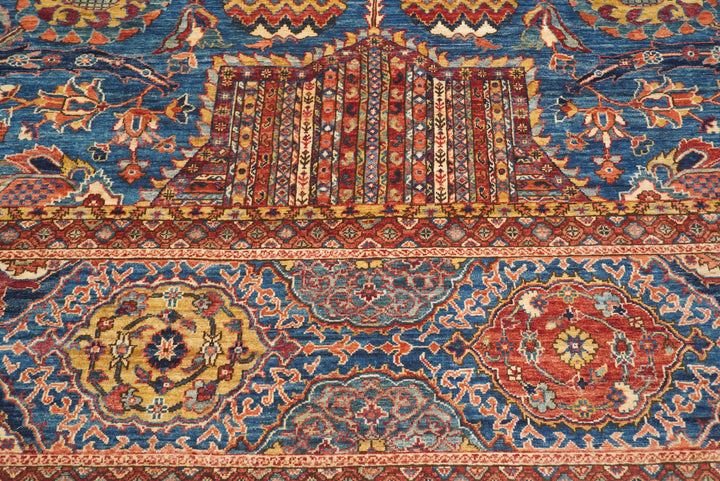 12x19 Blue Mughal Afghan Hand-Knotted Wool Oriental Rug - Yildiz Rugs