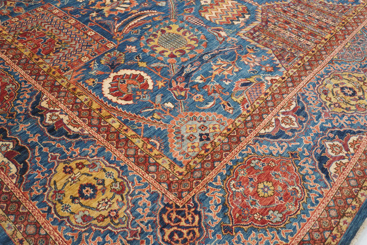 12x19 Blue Mughal Afghan Hand-Knotted Wool Oriental Rug - Yildiz Rugs