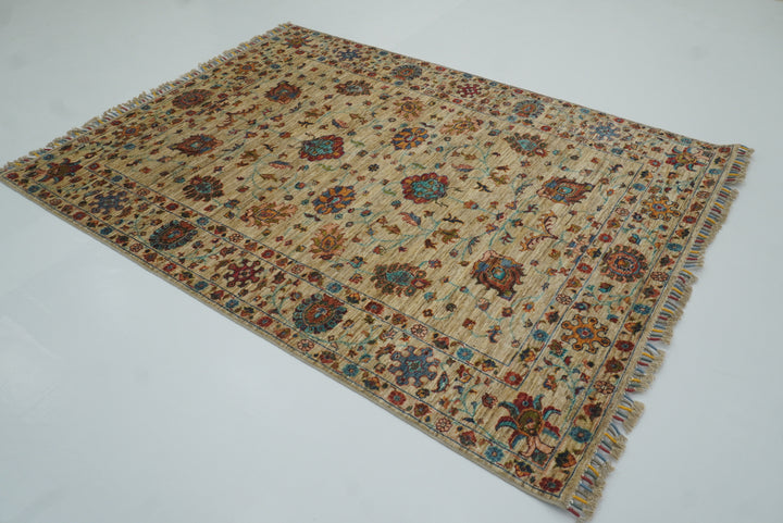 5x7 Beige Waziri Afghan Hand knotted Wool Oriental Rug - Yildiz Rugs