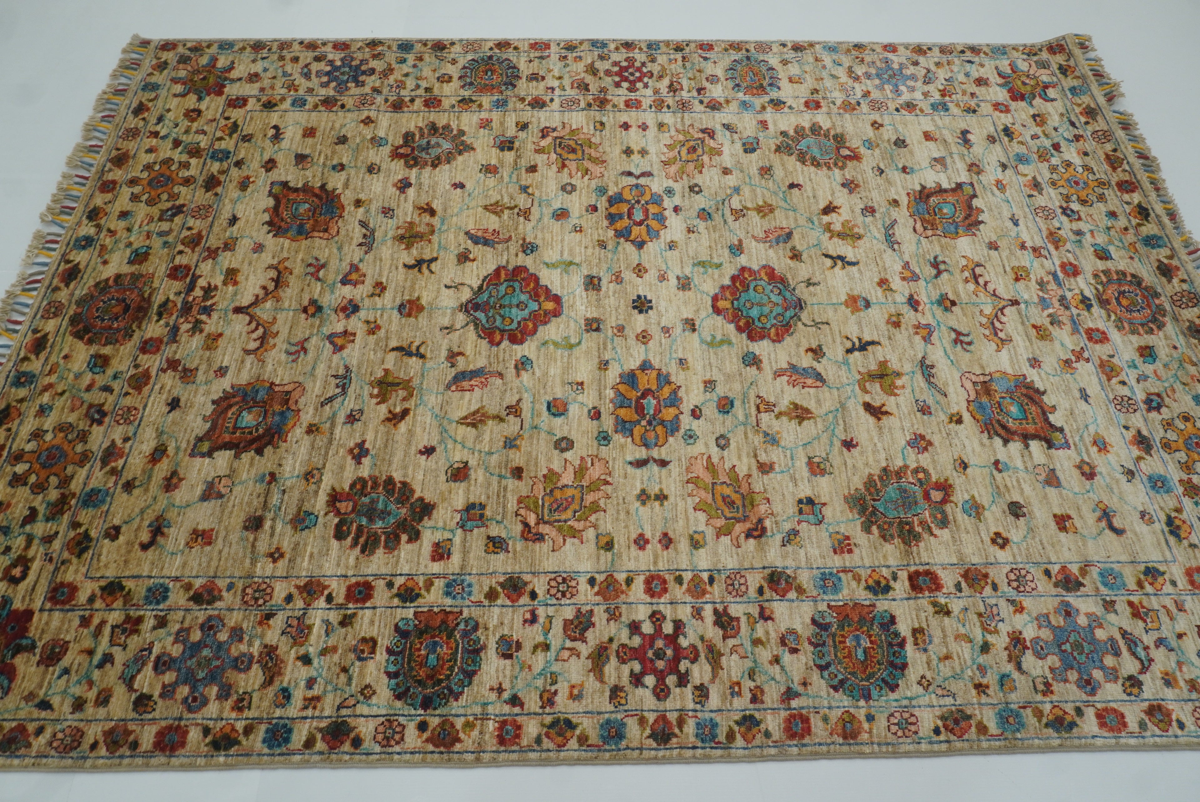5x7 Beige Waziri Afghan Hand knotted Wool Oriental Rug - Yildiz Rugs