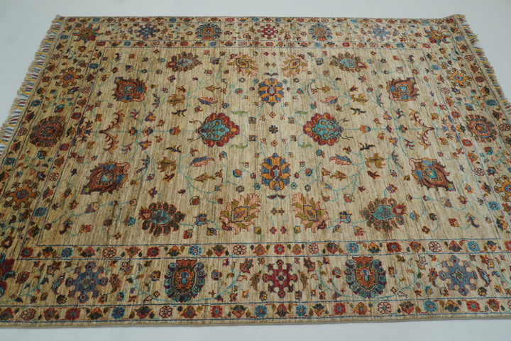 5x7 Beige Waziri Afghan Hand knotted Wool Oriental Rug - Yildiz Rugs
