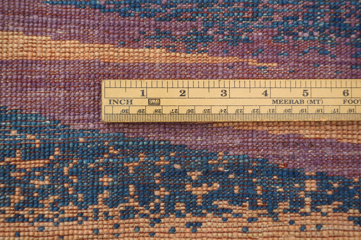 8x10 Gold Red Blue Gabbeh Afghan Hazy Landscape Hand knotted Rug