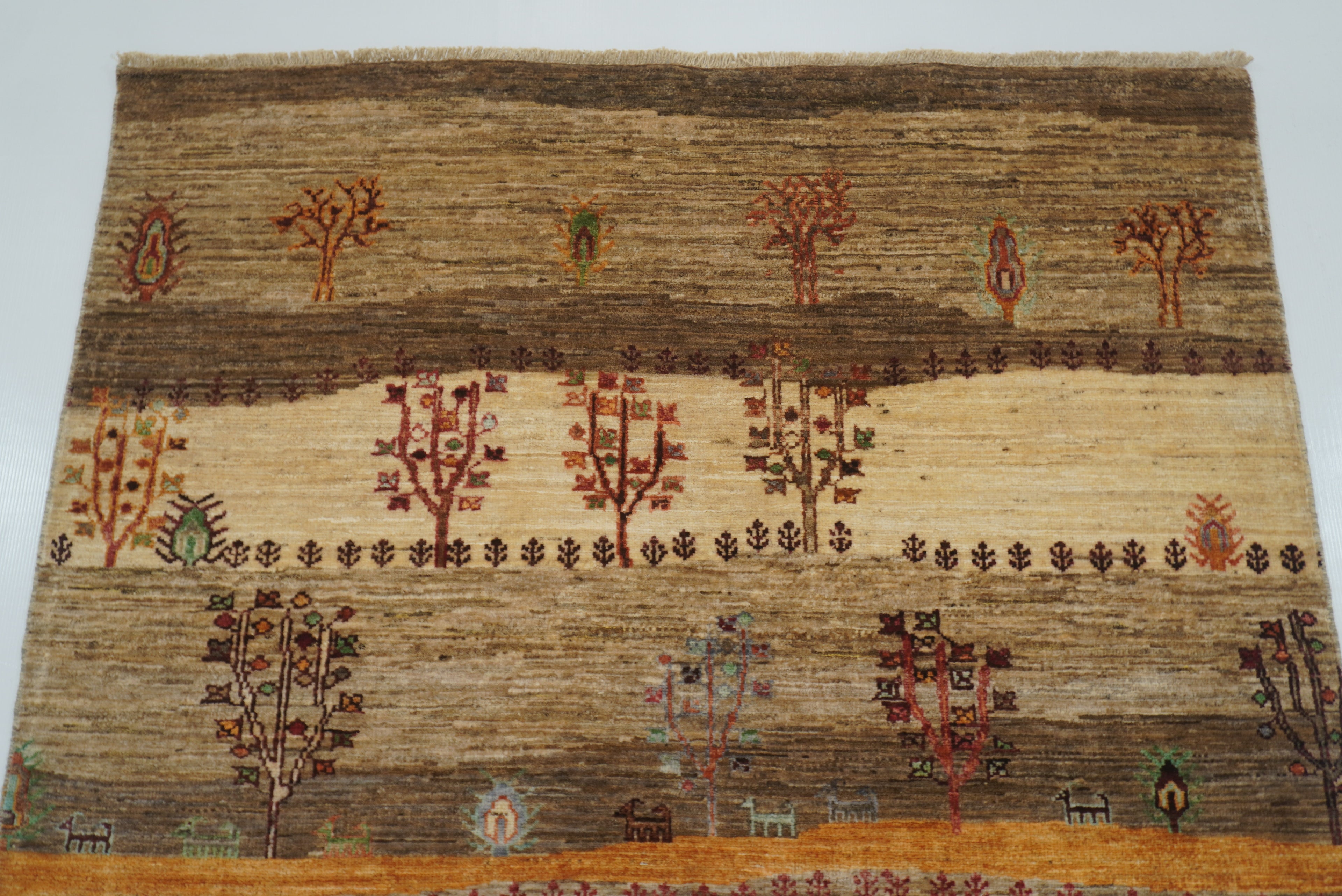 4x6 Beige Gray Gabbeh Afghan Hand-Knotted Wool Tree Rug - Yildiz Rugs