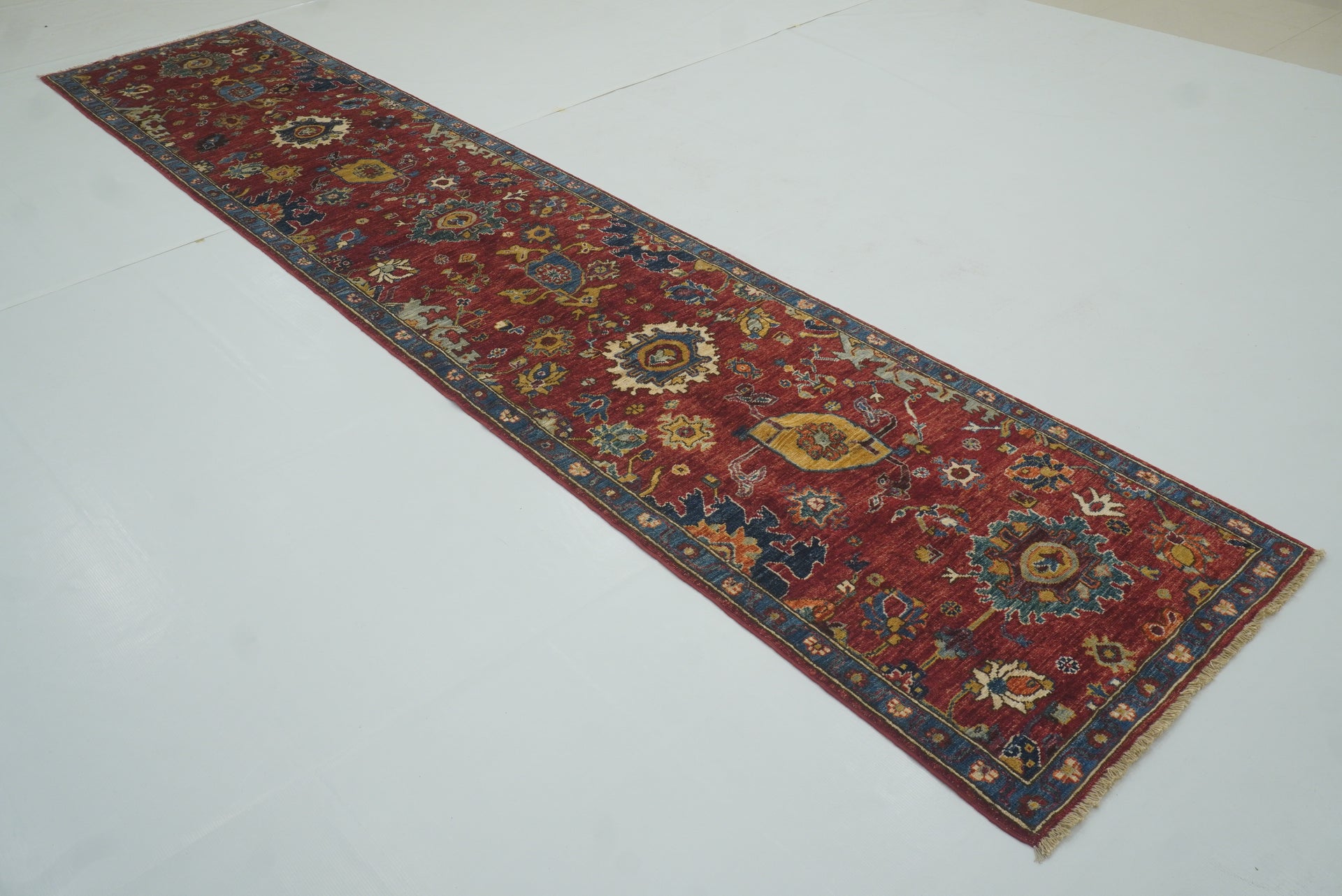 13 ft Red Bidjar Hand-Knotted Afghan Wool Runner Rug - Yildiz Rugs